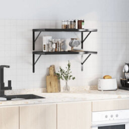 Berkfield Wall Shelves 2 Pcs 75X40 Cm Black Stainless Steel - thumbnail 3