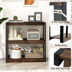 Costway 3 Tier Bookshelf Wooden Bookcase With Dual Anti-Tipping Kits Brown - thumbnail 9