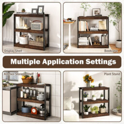 Costway 3 Tier Bookshelf Wooden Bookcase With Dual Anti-Tipping Kits Brown - thumbnail 8