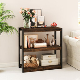 Costway 3 Tier Bookshelf Wooden Bookcase With Dual Anti-Tipping Kits Brown - thumbnail 6