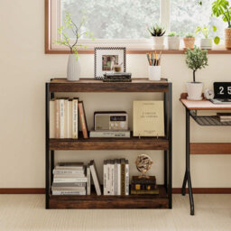 Costway 3 Tier Bookshelf Wooden Bookcase With Dual Anti-Tipping Kits Brown - thumbnail 5