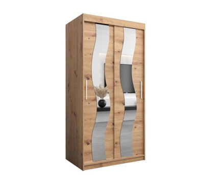 Arte Seville Sliding Door Wardrobe With Mirrored Doors And Spacious Shelves In Oak Artisan (H)2000mm (W)1000mm (D)620mm - image 1