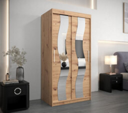 Arte Seville Sliding Door Wardrobe With Mirrored Doors And Spacious Shelves In Oak Artisan (H)2000mm (W)1000mm (D)620mm - thumbnail 2