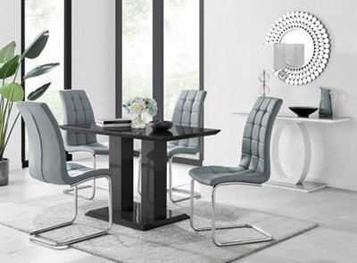 Furniturebox Imperia 4 Modern Black High Gloss Dining Table And 4 Grey Murano Chairs - image 1