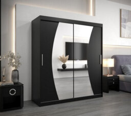 Arte Wave Contemporary 2 Mirrored Sliding Door Wardrobe 9 Shelves 2 Rails Black Matt (H)2000mm (W)1800mm (D)620mm - thumbnail 2
