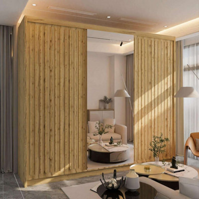Sliding Wardrobes 4 u LTD Sliding Wardrobes 4U Ronal 2&3 Sliding Door Wardrobe With Mirror Panel Available In 4 Colors - (Oak/oak W250Cm, H217Cm) - image 1