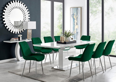 Furniturebox Uk Arezzo Large Extending Dining Table And 8 Green Pesaro Silver Leg Chairs - image 1
