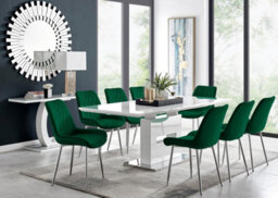 Furniturebox Uk Arezzo Large Extending Dining Table And 8 Green Pesaro Silver Leg Chairs
