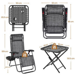Yaheetech Grey 3Pcs Outdoor Zero Gravity Chairs And Table Set With Cupholder/pillow/ Armrests Sun Reclining Loungers - thumbnail 3