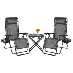Yaheetech Grey 3Pcs Outdoor Zero Gravity Chairs And Table Set With Cupholder/pillow/ Armrests Sun Reclining Loungers - thumbnail 2