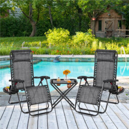 Yaheetech Grey 3Pcs Outdoor Zero Gravity Chairs And Table Set With Cupholder/pillow/ Armrests Sun Reclining Loungers - thumbnail 1