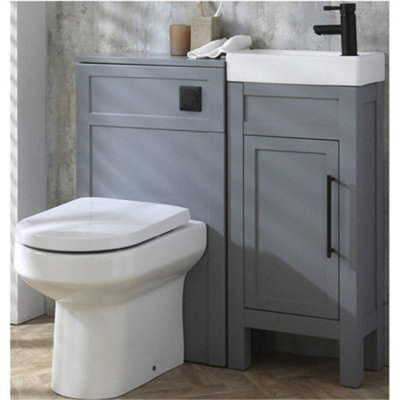 Homestylestore Light Grey 400mm Bathroom Vanity And Wc Unit With Square Back To Wall Toilet Pan And Black Bar Handle - image 1