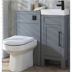 Homestylestore Light Grey 400mm Bathroom Vanity And Wc Unit With Square Back To Wall Toilet Pan And Black Bar Handle - thumbnail 1