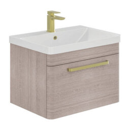 Plum&clay Emery Textured Grey Wall Hung Bathroom Vanity Unit & Basin Set With Gold Handles (W)80Cm (H)46Cm