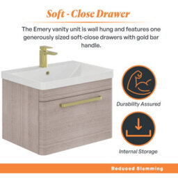 Plum&clay Emery Textured Grey Wall Hung Bathroom Vanity Unit & Basin Set With Gold Handles (W)80Cm (H)46Cm - thumbnail 4