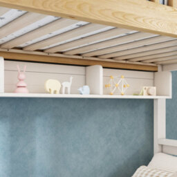 Abrihome White & Natural Solid Wood Bunk Bed With House-Shaped Design, Staircase & Storage, (90+135)X190Cm - thumbnail 5