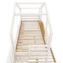 Abrihome White & Natural Solid Wood Bunk Bed With House-Shaped Design, Staircase & Storage, (90+135)X190Cm - thumbnail 8
