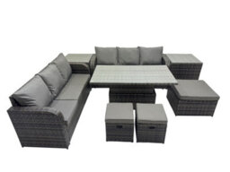 Fimous Rattan Garden Furniture Set 9-Seater Patio Height Adjustable Rising Lifting Table Sofa Set With 2 Side Table 3 Footstools - thumbnail 1