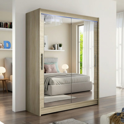 Westa Xi 150 Elegant Mirrored Sliding Sonoma Wardrobe For Contemporary Interiors With Rgb Led Colorful - image 1
