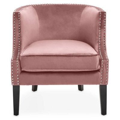 Orsina Pink Velvet Studded Chair, Easy To Clean Leather Armchair, Body Supportive Accent Chair - image 1