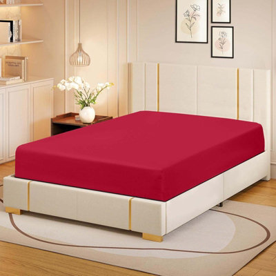 Bedlooms Single Fitted Sheet 30 Cm Extra Deep-Brushed Microfiber Deep Pocket Elasticated Easy Care Fitted Bed Sheets Red, 91X190Cm - image 1