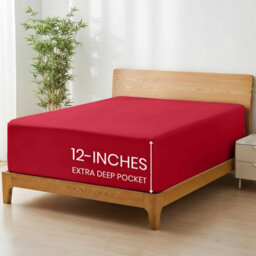 Bedlooms Single Fitted Sheet 30 Cm Extra Deep-Brushed Microfiber Deep Pocket Elasticated Easy Care Fitted Bed Sheets Red, 91X190Cm - thumbnail 2