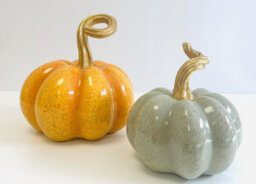 My Square Mile Decorative Ceramic Pumpkins, Indoor/outdoor Autumn Display Set, Halloween Mantle Ornaments (Set Of 2 (Orange & Grey)) - thumbnail 1