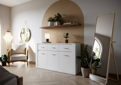 Arte Idea 09 Contemporary Sideboard Cabinet 3 Drawers 3 Doors 3 Shelves White (H)910mm (W)1600mm (D)420mm - image 1