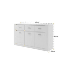 Arte Idea 09 Contemporary Sideboard Cabinet 3 Drawers 3 Doors 3 Shelves White (H)910mm (W)1600mm (D)420mm - thumbnail 2