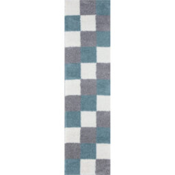 The Rugs Duck Egg Blue Grey And Ivory Soft Checkerboard Design Fluffy Shaggy Rugs And Runners High Pile Living Room Kitchen Hallway 381 - thumbnail 1