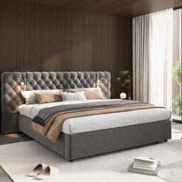 Abrihome Upholstered Bed, King Size Velvet Storage Bed, Hydraulic Ottoman Frame With Wide Headboard, Grey - thumbnail 8