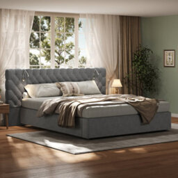 Abrihome Upholstered Bed, King Size Velvet Storage Bed, Hydraulic Ottoman Frame With Wide Headboard, Grey - thumbnail 7