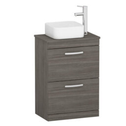 Royal Bathrooms 600mm Floor Standing Vanity Unit 2 Drawer Grey Elm & Countertop Basin - Elena - thumbnail 4