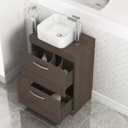 Royal Bathrooms 600mm Floor Standing Vanity Unit 2 Drawer Grey Elm & Countertop Basin - Elena - thumbnail 3