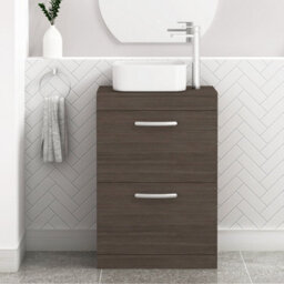 Royal Bathrooms 600mm Floor Standing Vanity Unit 2 Drawer Grey Elm & Countertop Basin - Elena - thumbnail 1