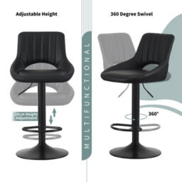 MCC Direct Set Of 2 Height Adjustable Kitchen Bar Stools Breakfast Chairs With Footrest Black Stacey - thumbnail 3