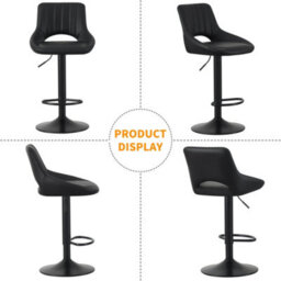 MCC Direct Set Of 2 Height Adjustable Kitchen Bar Stools Breakfast Chairs With Footrest Black Stacey - thumbnail 4