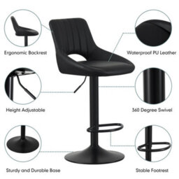 MCC Direct Set Of 2 Height Adjustable Kitchen Bar Stools Breakfast Chairs With Footrest Black Stacey - thumbnail 2