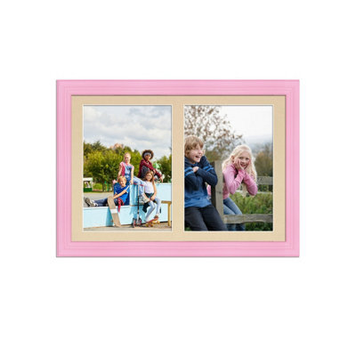 AK Frames 20X14 Pastel Pink Classic Multi Photo Frame With Ivory Mount - Holds 2 Apertures (2X) A4 Photos - image 1