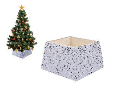 PMS Silver Sequin Christmas Tree Skirt Folding Square Sparkling Tree Skirt 40 X 25Cm - image 1