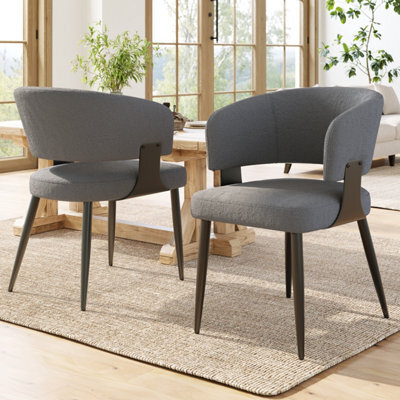 HomeTouch Set Of 2 Modern Upholstered Dining Chair With Metal Legs Grey - image 1