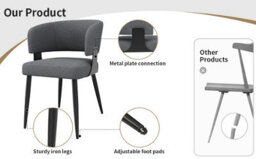 HomeTouch Set Of 2 Modern Upholstered Dining Chair With Metal Legs Grey - thumbnail 7