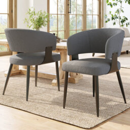 HomeTouch Set Of 2 Modern Upholstered Dining Chair With Metal Legs Grey - thumbnail 1