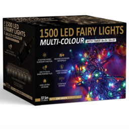 NETTA 1500 Led Fairy String Lights 37.5M Indoor & Outdoor Christmas Tree Lights Green Cable - Multi Colour