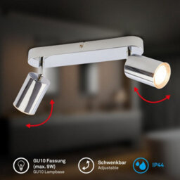 Briloner Chrome Metal 2 Light Gu10 Ceiling Spotlight Adjustable Ip44 Max 9W 27Cm - thumbnail 3