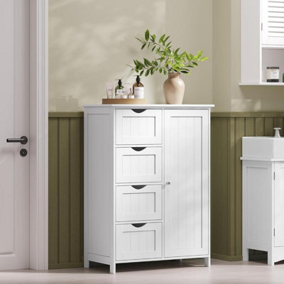 Songmics Freestanding Storage Cabinet, Bathroom Organizer With 4 Drawers, 1 Door, Adjustable Shelf, Cloud White - image 1