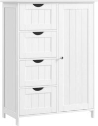 Songmics Freestanding Storage Cabinet, Bathroom Organizer With 4 Drawers, 1 Door, Adjustable Shelf, Cloud White - thumbnail 5