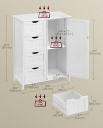 Songmics Freestanding Storage Cabinet, Bathroom Organizer With 4 Drawers, 1 Door, Adjustable Shelf, Cloud White - thumbnail 2