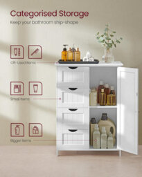 Songmics Freestanding Storage Cabinet, Bathroom Organizer With 4 Drawers, 1 Door, Adjustable Shelf, Cloud White - thumbnail 3