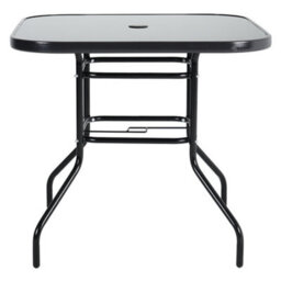 Living And Home Black Square Tempered Glass Garden Bistro Dinging Table With Umbrella Hole Outdoor 80 Cm - thumbnail 3